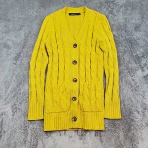 Merokeety Cardigan Womens S Mustard Yellow Button Up Fisherman Cable Knit Long